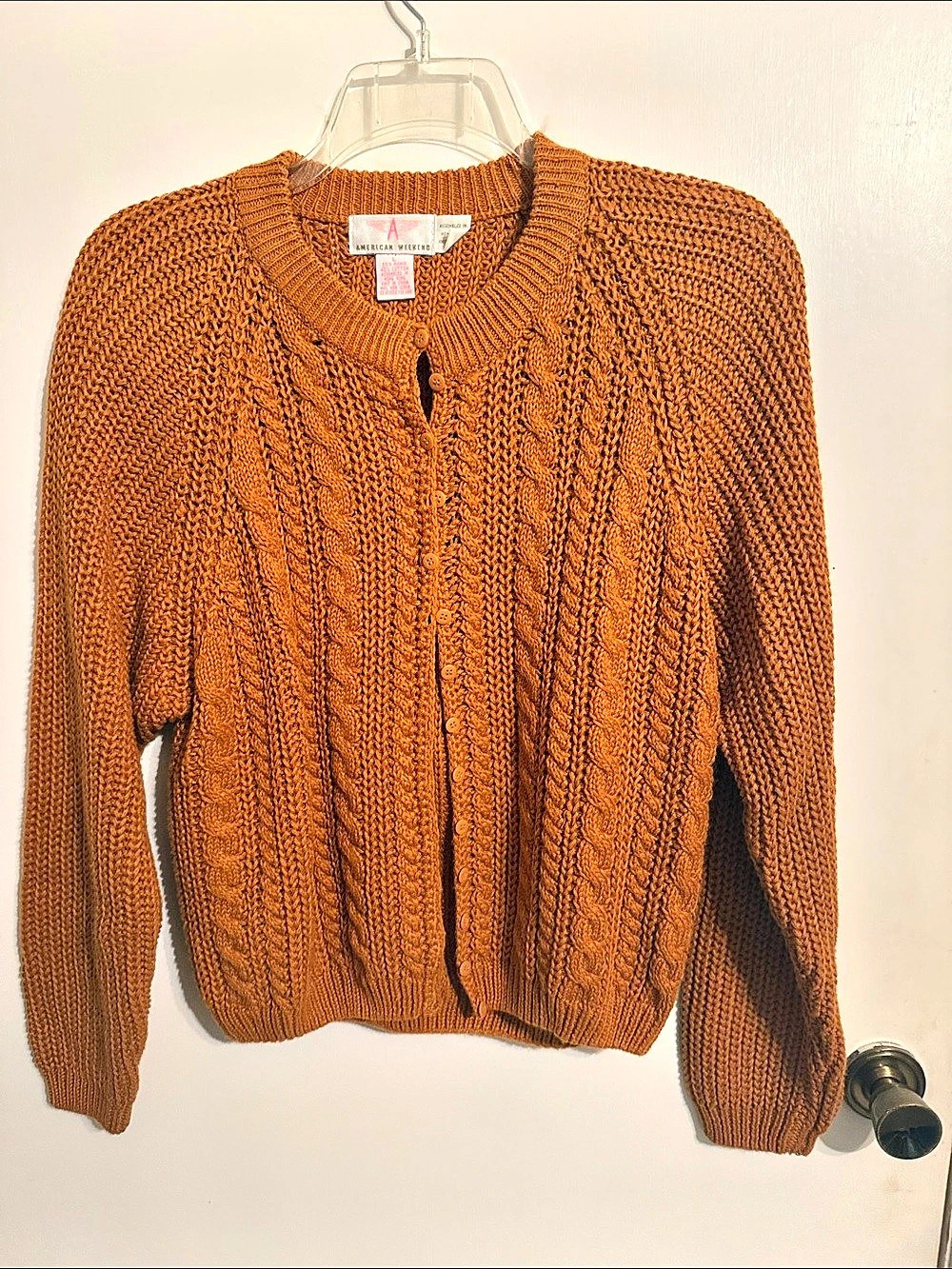 American Weekend Cable Knit Cardigan Brown Medium Like New